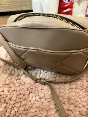 Woven Detail Taupe Crossbody Bag with Gold Hardware
